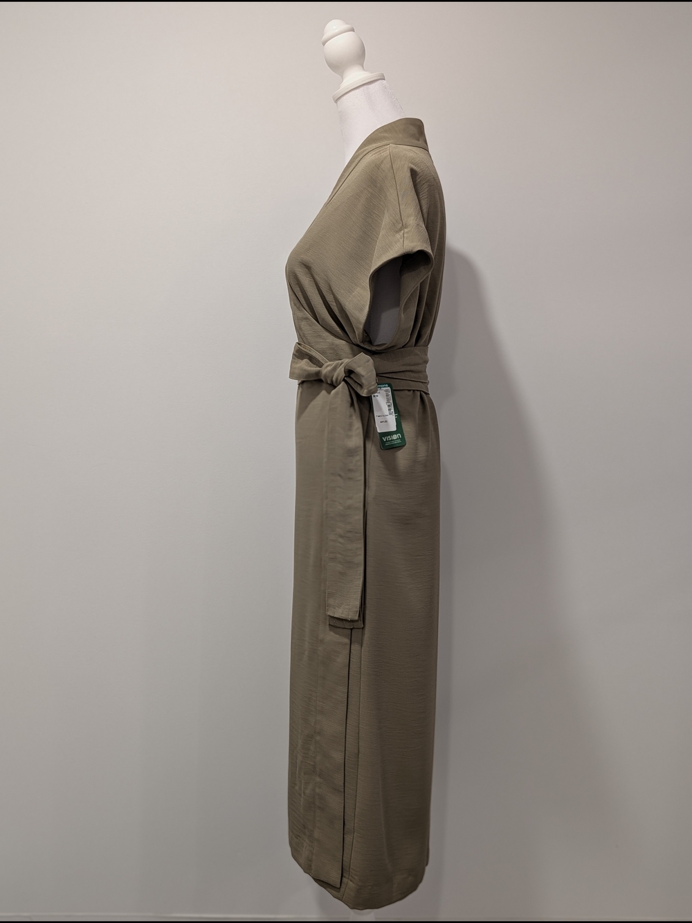 Simons Icône Olive Green Wrap Midi Dress with Sash - Picture 3 of 13